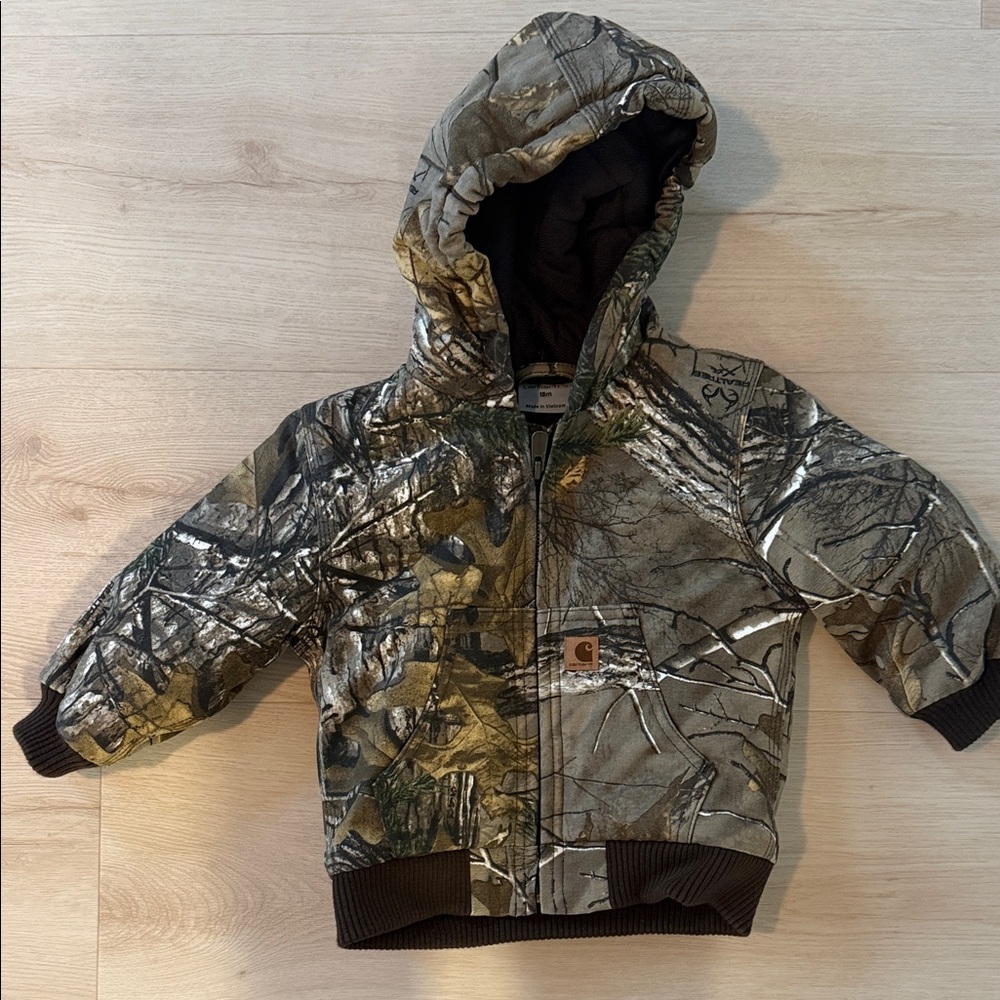 Carhartt Camouflage Hooded Jacket with Brown Trim